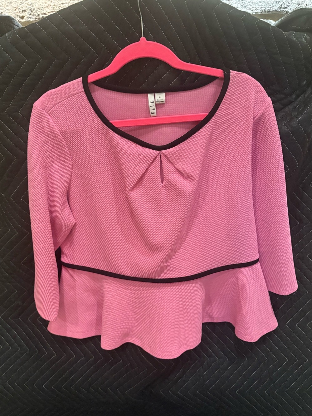 Elle Pink Textured Peplum Top with Black Trim